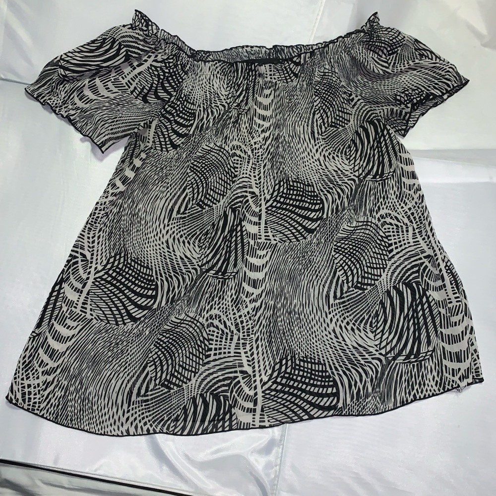 Lane Bryant Sheer Black & White Zebra Print Off the Shoulder Sheer Blouse
